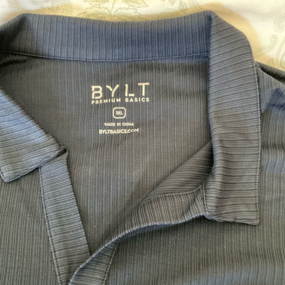 BYLT Men's Ribbed Short Sleeve Open V Polo Size 3XL In Navy - Picture 6 of 12
